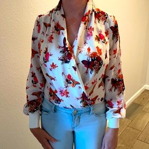 BeBe body suit,cream& butterflies,open shoulders